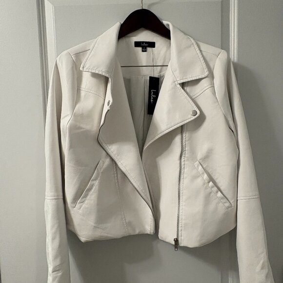 Lulu's Faux Leather White Moto Jacket - Picture 1 of 4